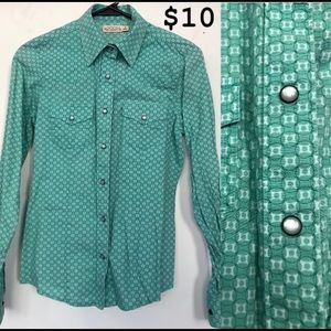 Teal Western Button Down Blouse